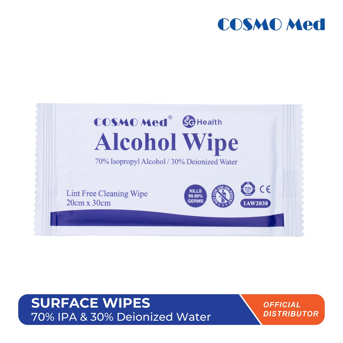 Surface Wipes 70% Isopropyl & 30% Deionized Water