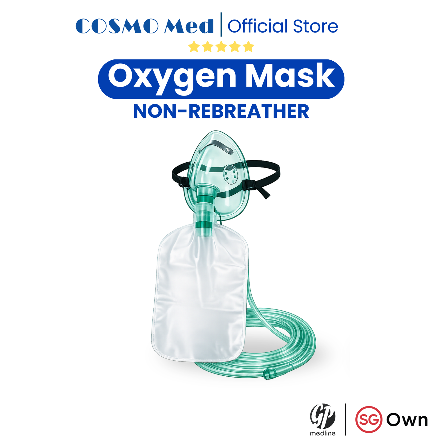 Cosmo Med Oxygen Non-Rebreather Mask with tubing