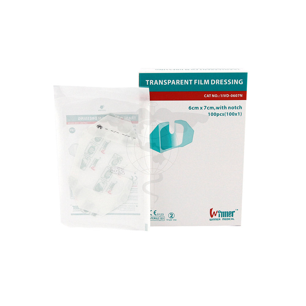 Transparent Film Dressing with Notch, 6x7cm, Sterile, Box/100s