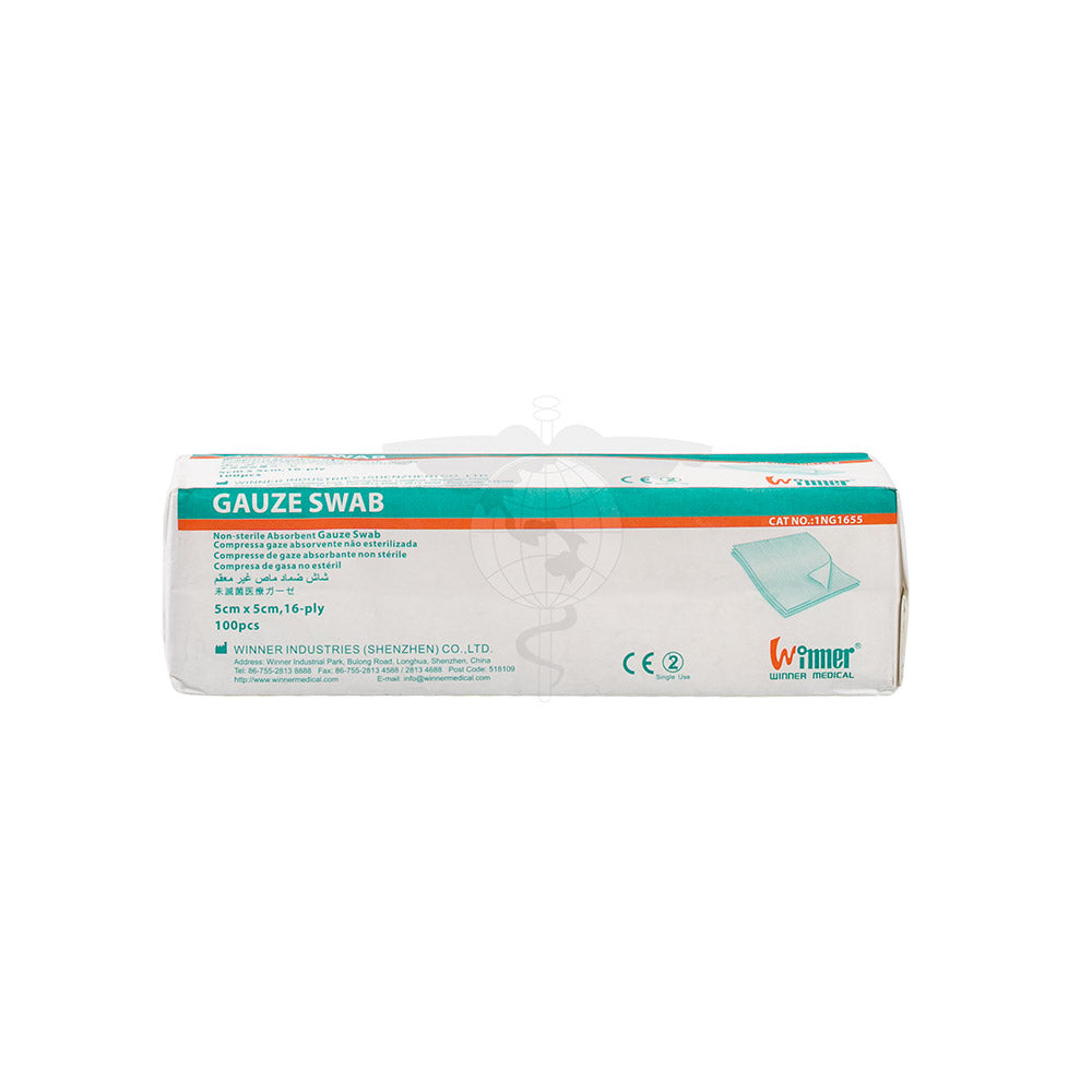 Plain Gauze Swab, 5x5cm, 16ply, 100pc/pk, 100pk/ctn.
