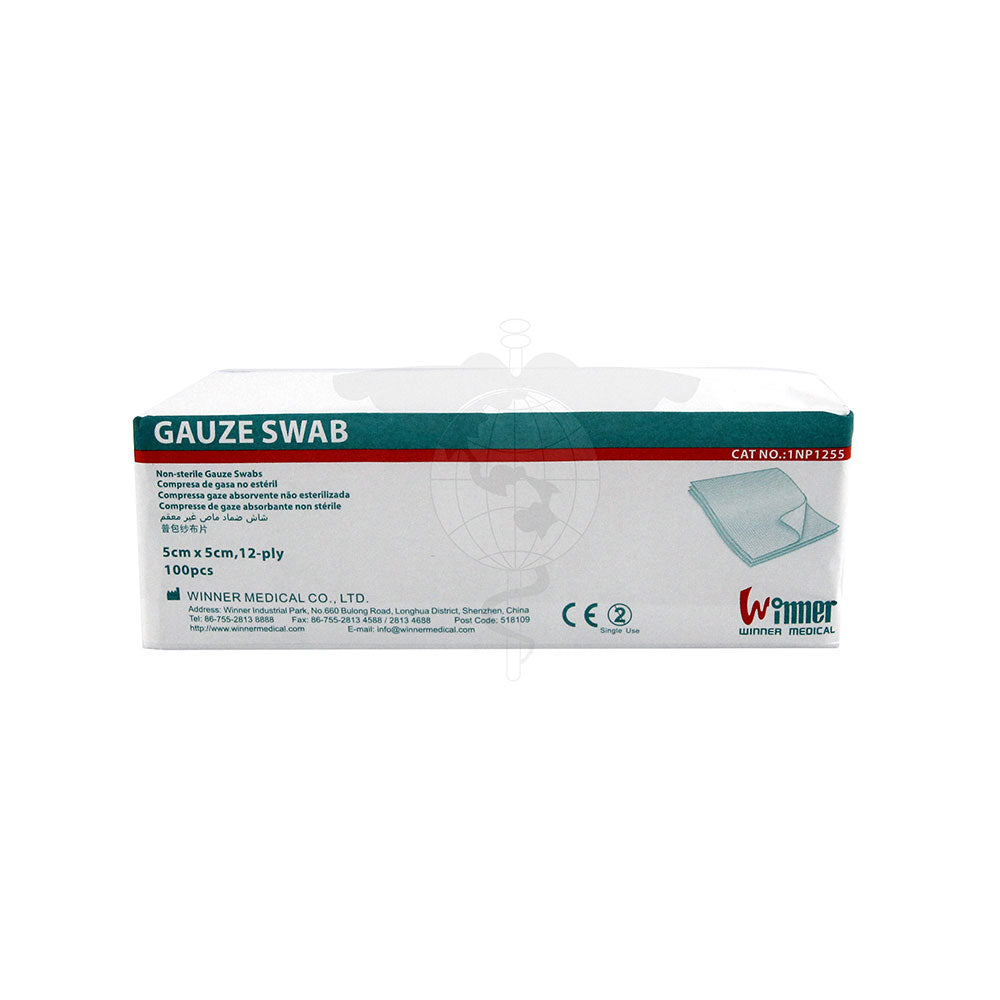Plain Gauze Swab, 5x5cm, 12ply, 100pc/pk, 50pk/ctn.
