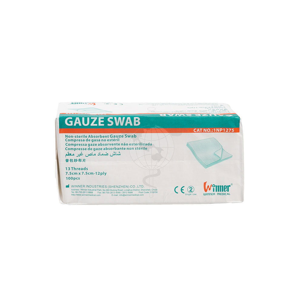 Plain Gauze Swab, 7.5x7.5cm, 12ply, 100pc/pk, 50pk/ctn.