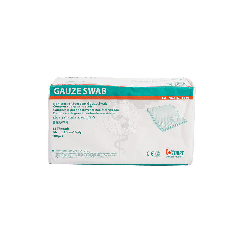 Plain Gauze Swab, 10x10cm, 16ply, 100pc/pk, 50pk/ctn.