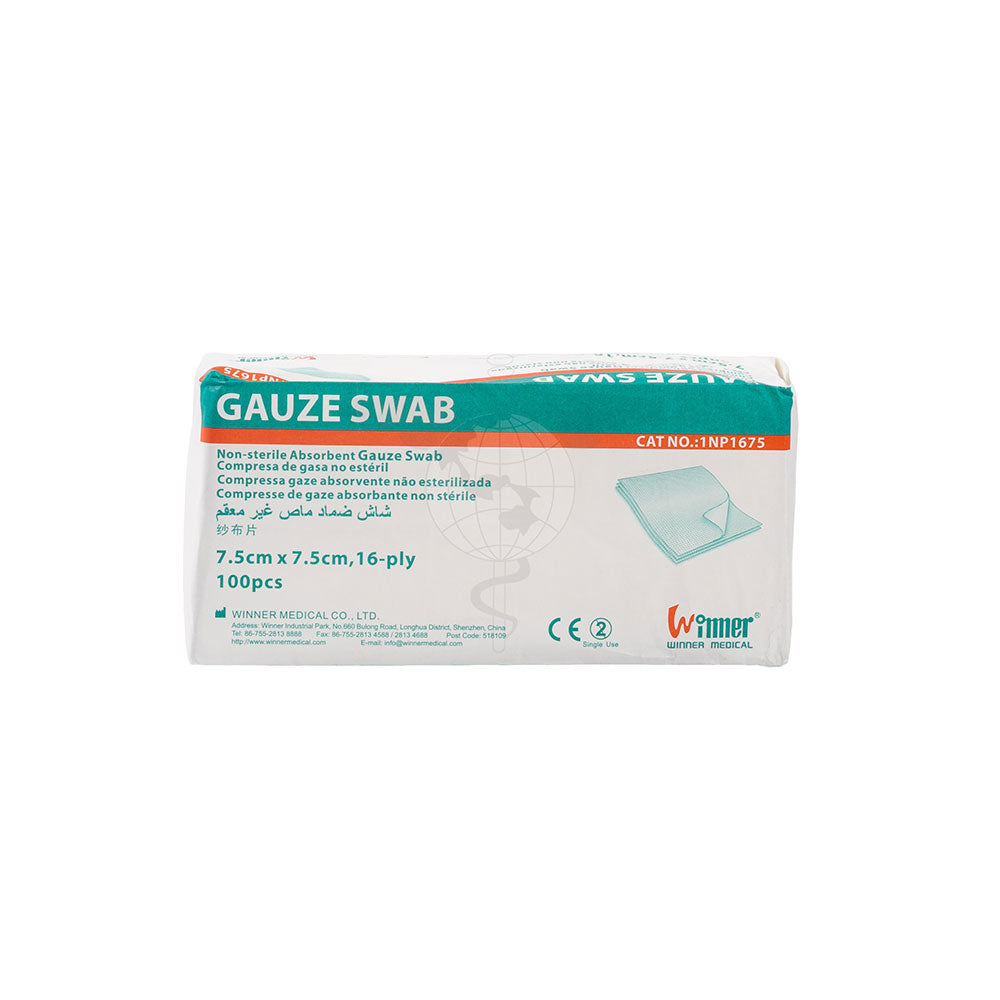 Plain Gauze Swab, 7.5x7.5cm, 16ply, 100pc/pk, 50pk/ctn.