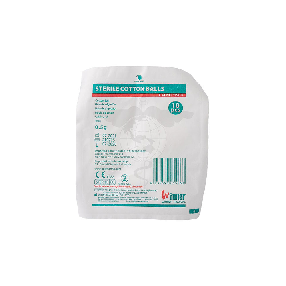 Cotton Ball 0.5g, Sterile, 10pc/pk, 20pk/bag, 24bag/ctn.