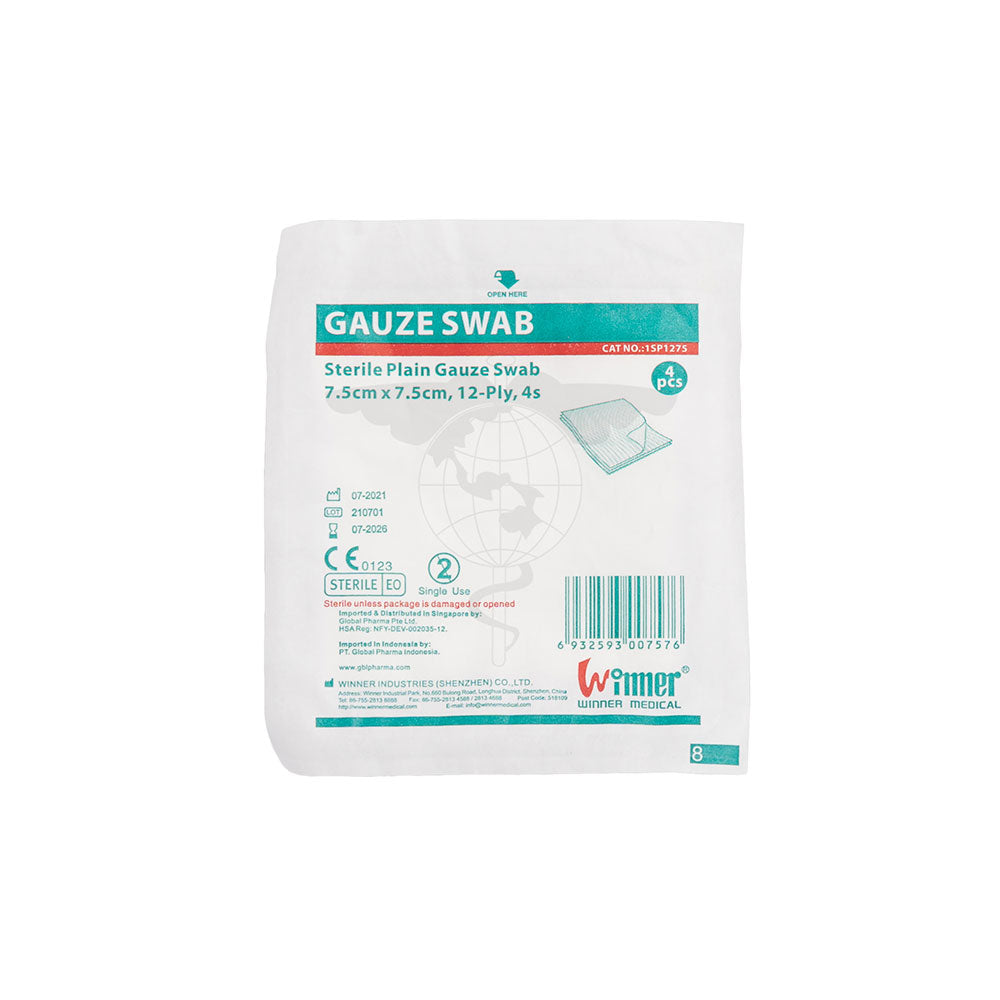 Woven Gauze Swab, 7.5x7.5cm, 12-ply, Sterile, Pack/4s