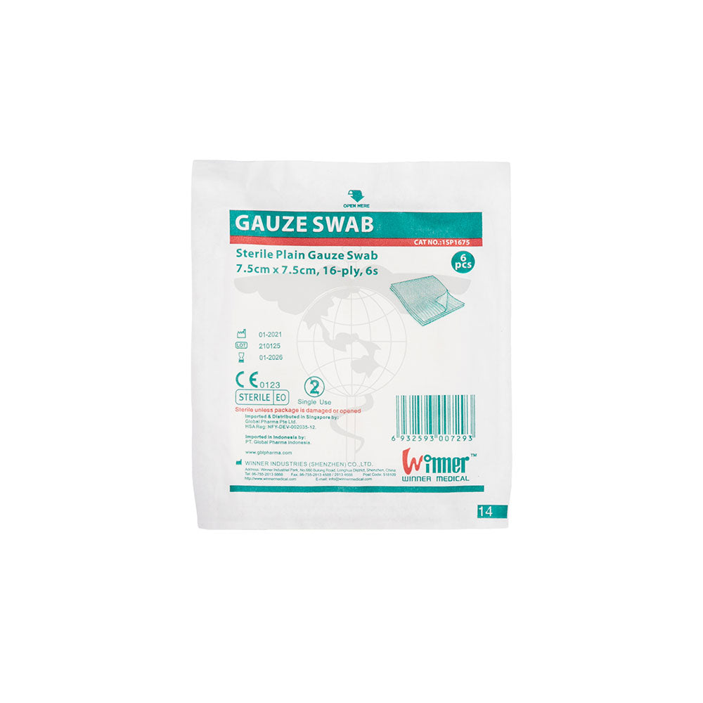 Woven Gauze Swab, 7.5x7.5cm, 16-ply, Sterile, Pack/6s