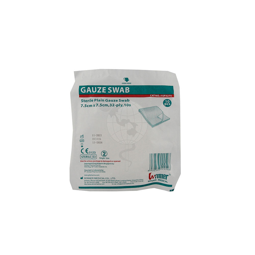 Woven Gauze Swab, 7.5x7.5cm, 32-ply, Sterile, Pack/10s