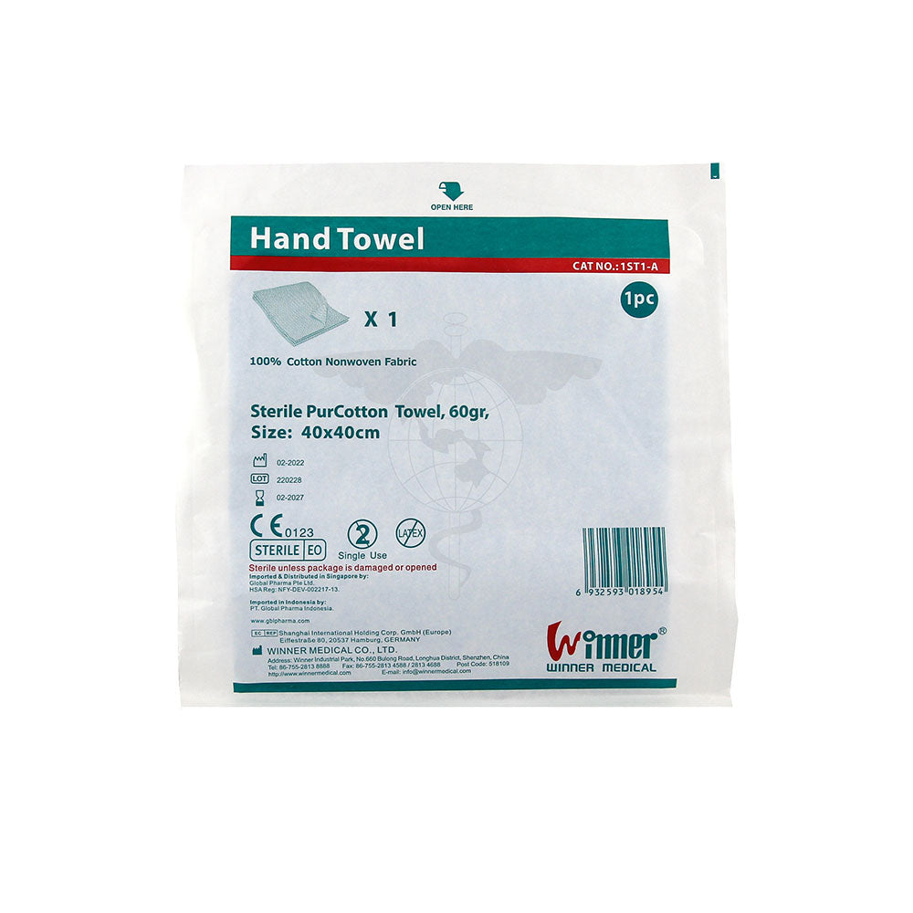 PurCotton Towel, 60g, 40x40cm, Sterile, 1pc/pk, 200pk/ctn.
