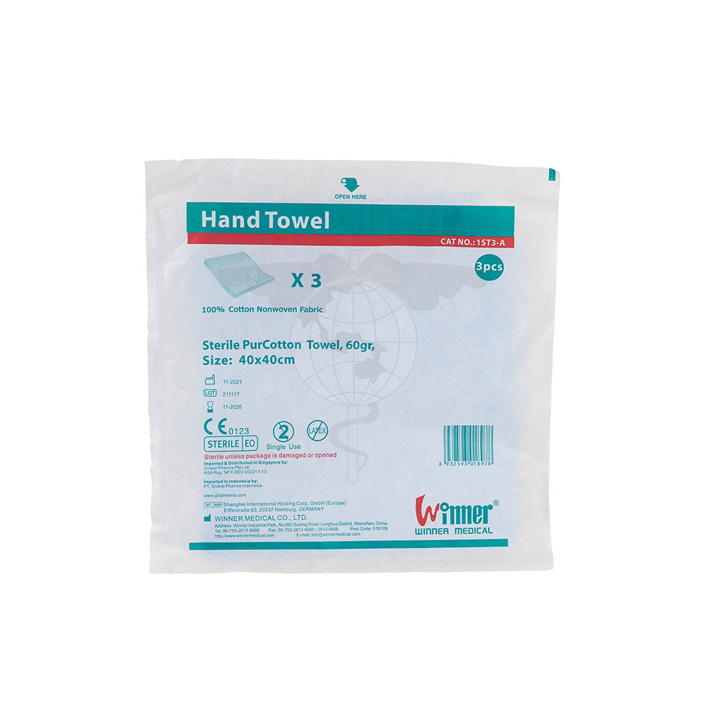 PurCotton Towel, 60g, 40x40cm, Sterile, 3pc/pk, 120pk/ctn.