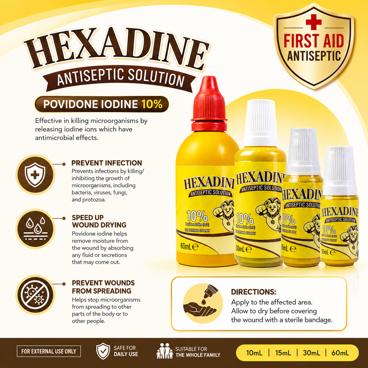 *NEW* HEXADINE Povidone-Iodine — Convenient Travel Sizes | 10ml, 15ml, 30ml & 60ml