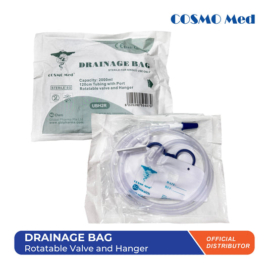 Cosmo Med Sterile Urine Bag Rotatable Valve + Hanger- IMPROVED