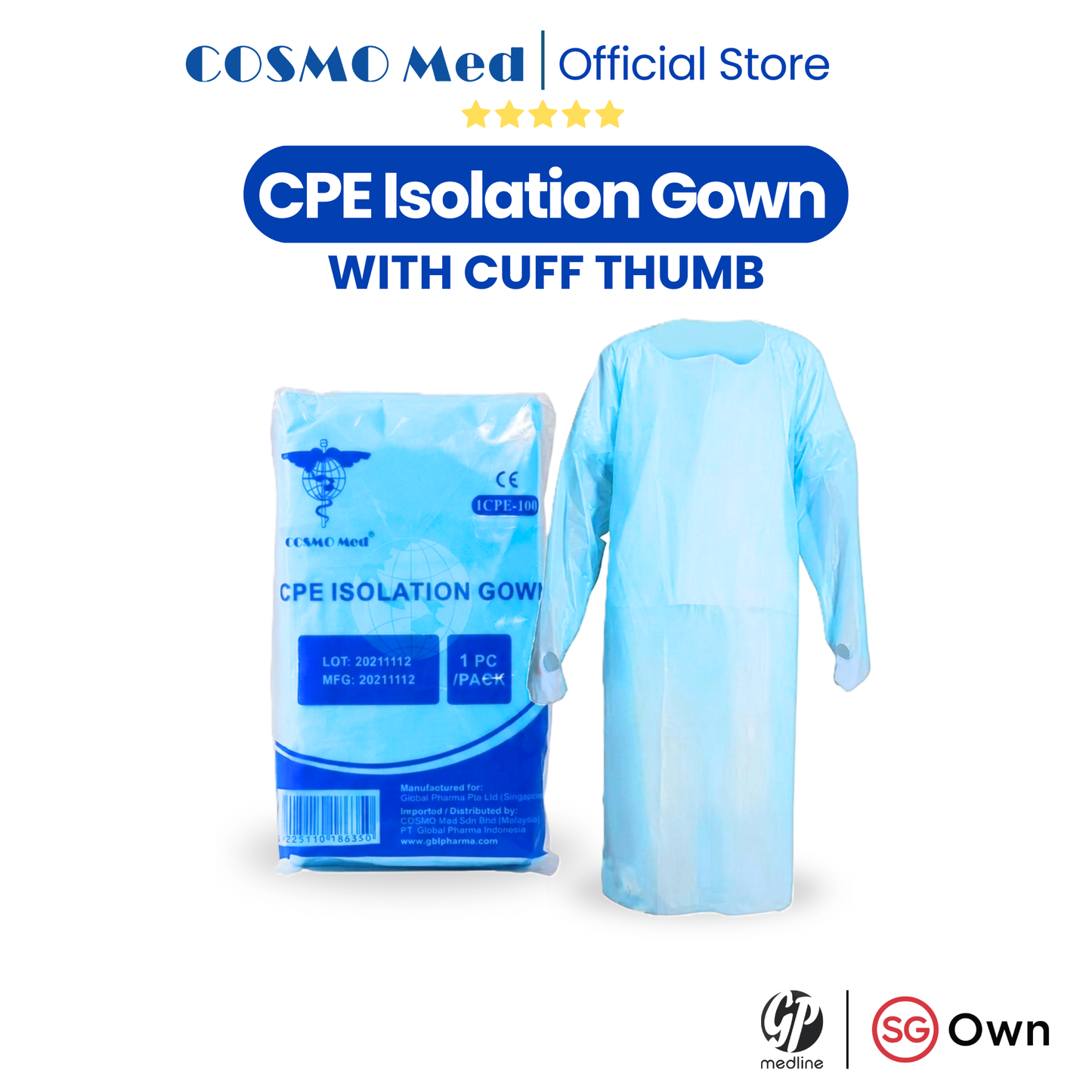 CPE Isolation Gown with Cuff Thumb Holder