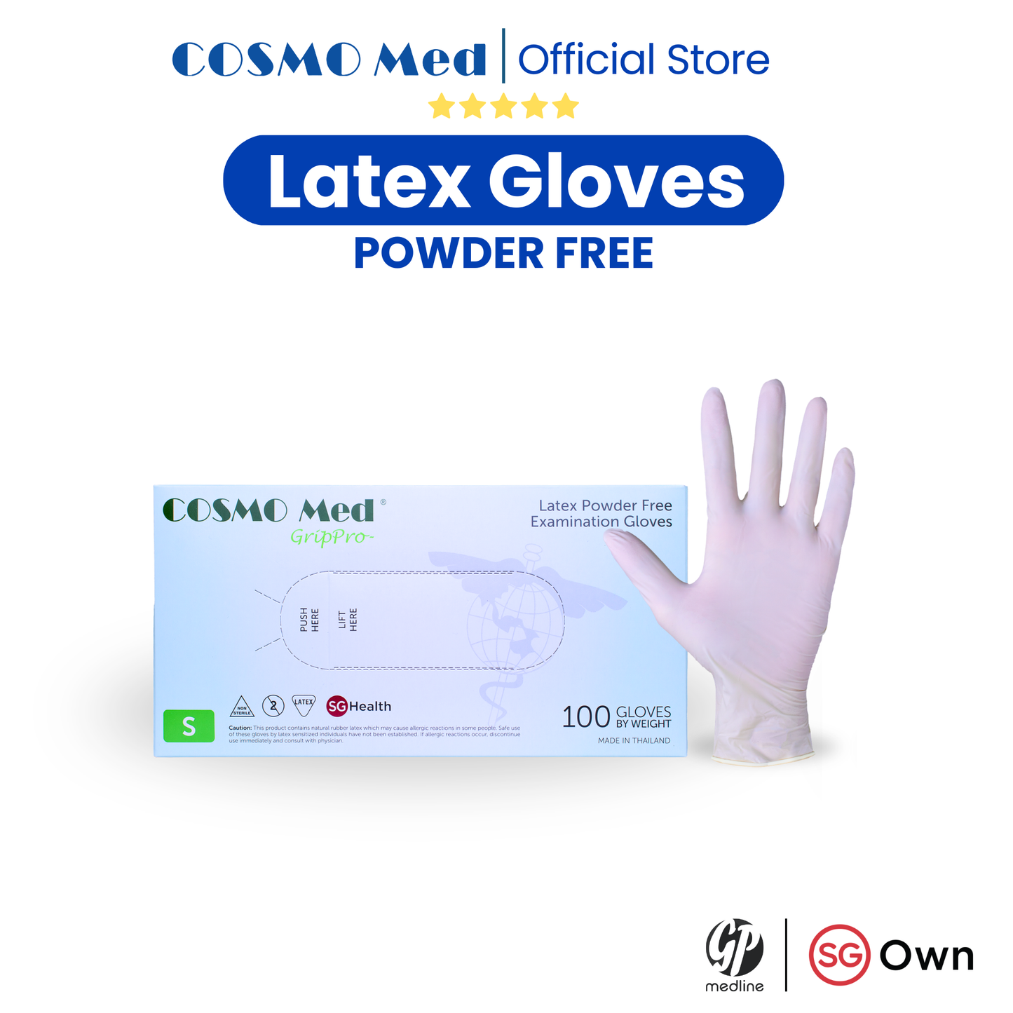 Cosmo Med Latex Examination Glove - Powder Free (100pcs/Box)
