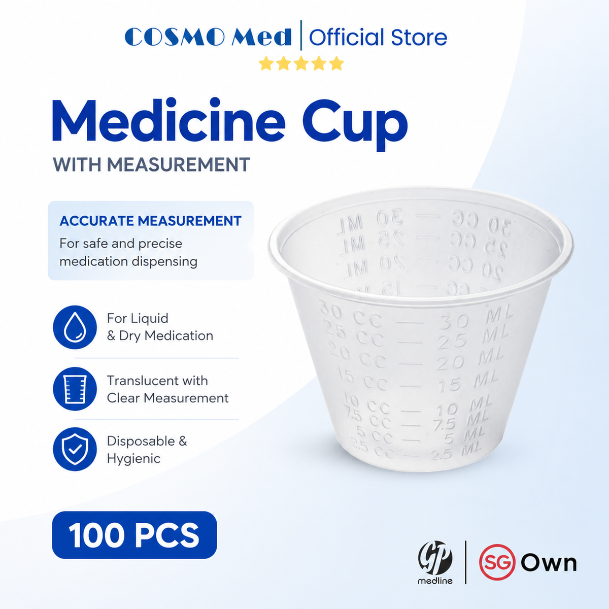 Plastic Medicine Cup With Measurement (100pcs)