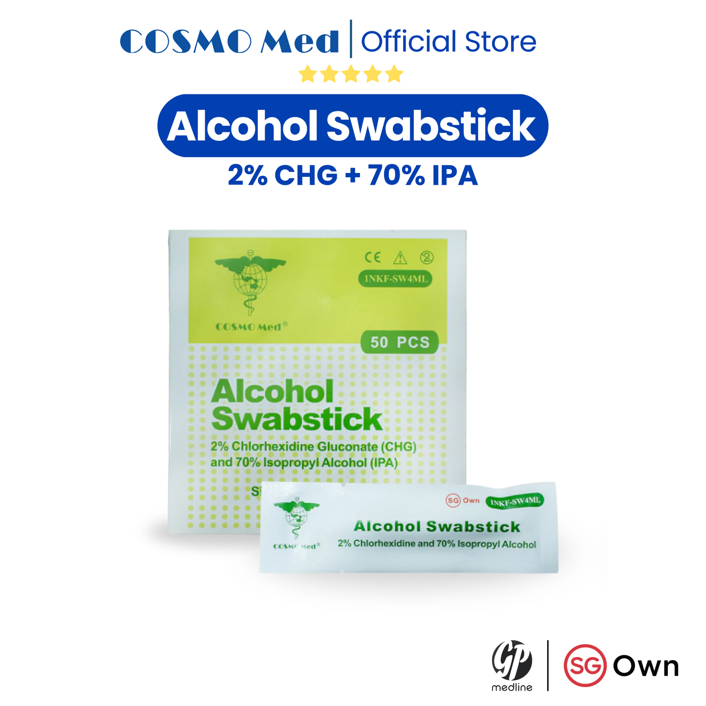 Alcohol Swabstick with 2% Chlorhexidine & 70% Isopropyl