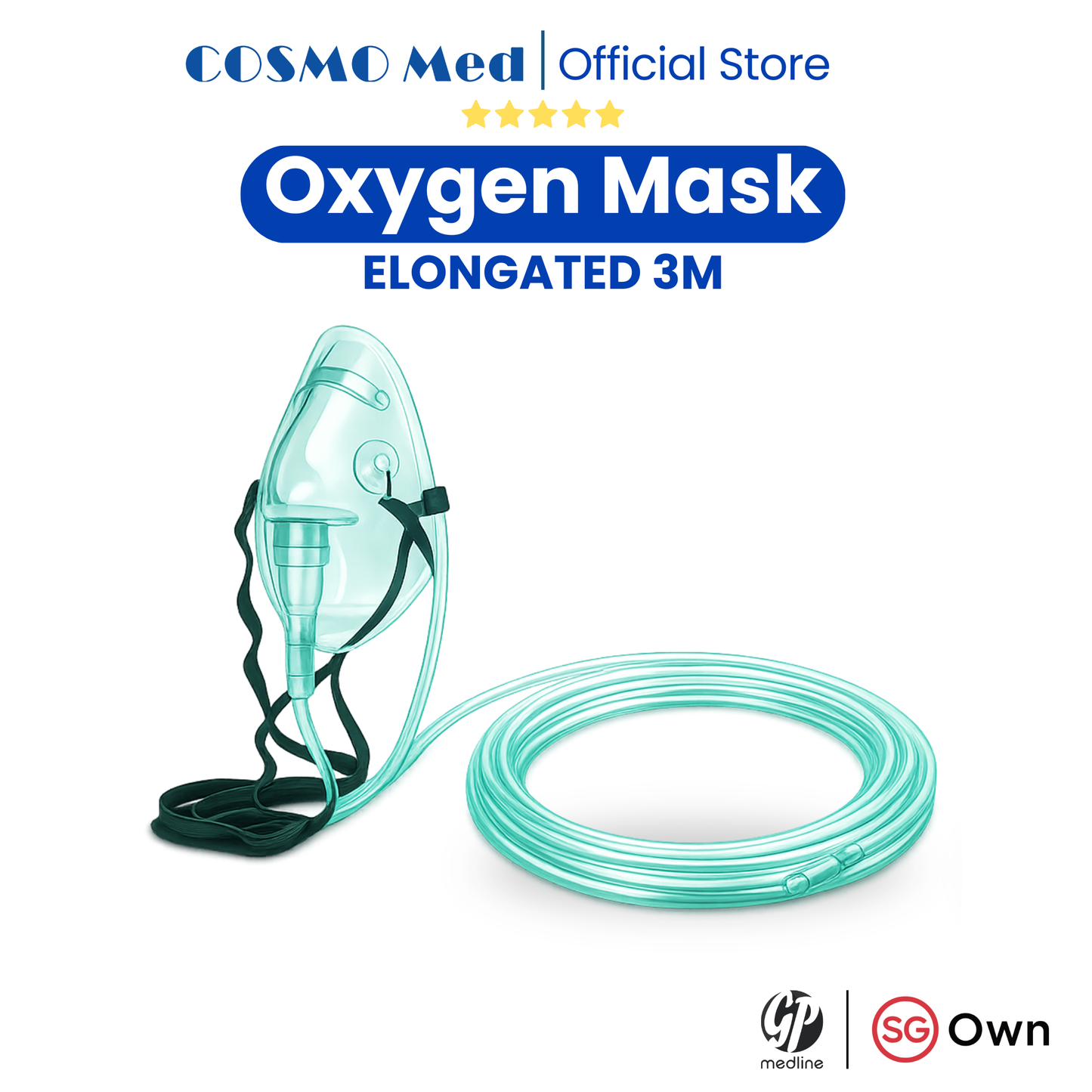 Cosmo Med Oxygen Elongated Mask Adult - 3M tubing