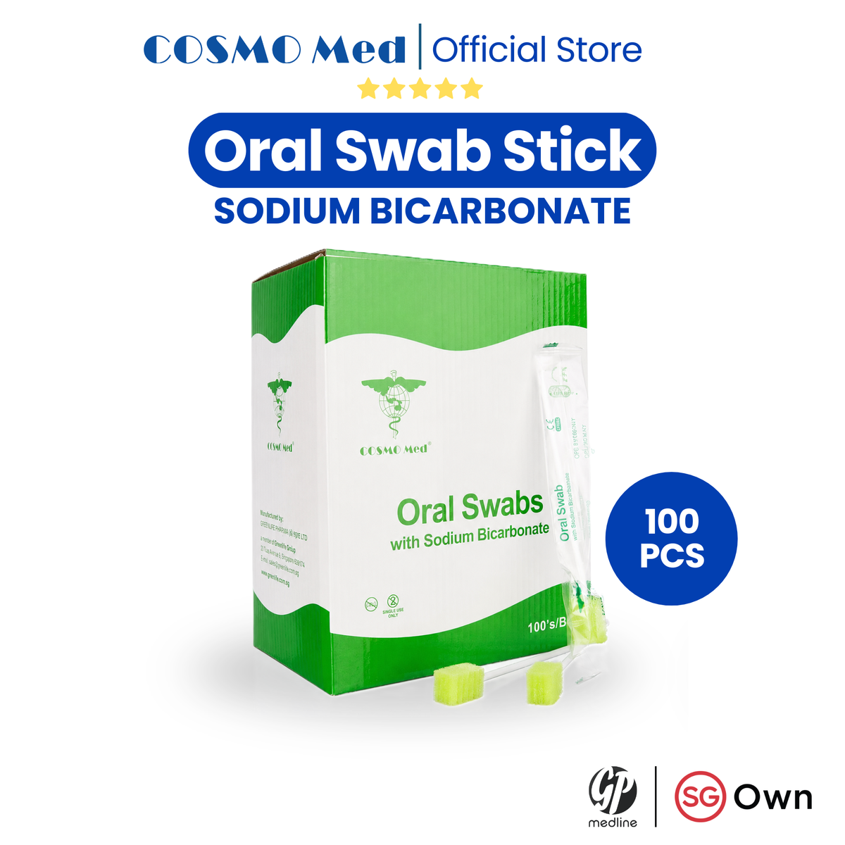 Oral Swab with Sodium Bicarbonate - JUMBO pack of 100pcs per box