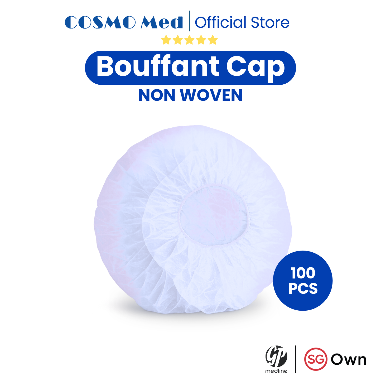 Cosmo Med Round Bouffant Cap 21" Non-Woven (White)