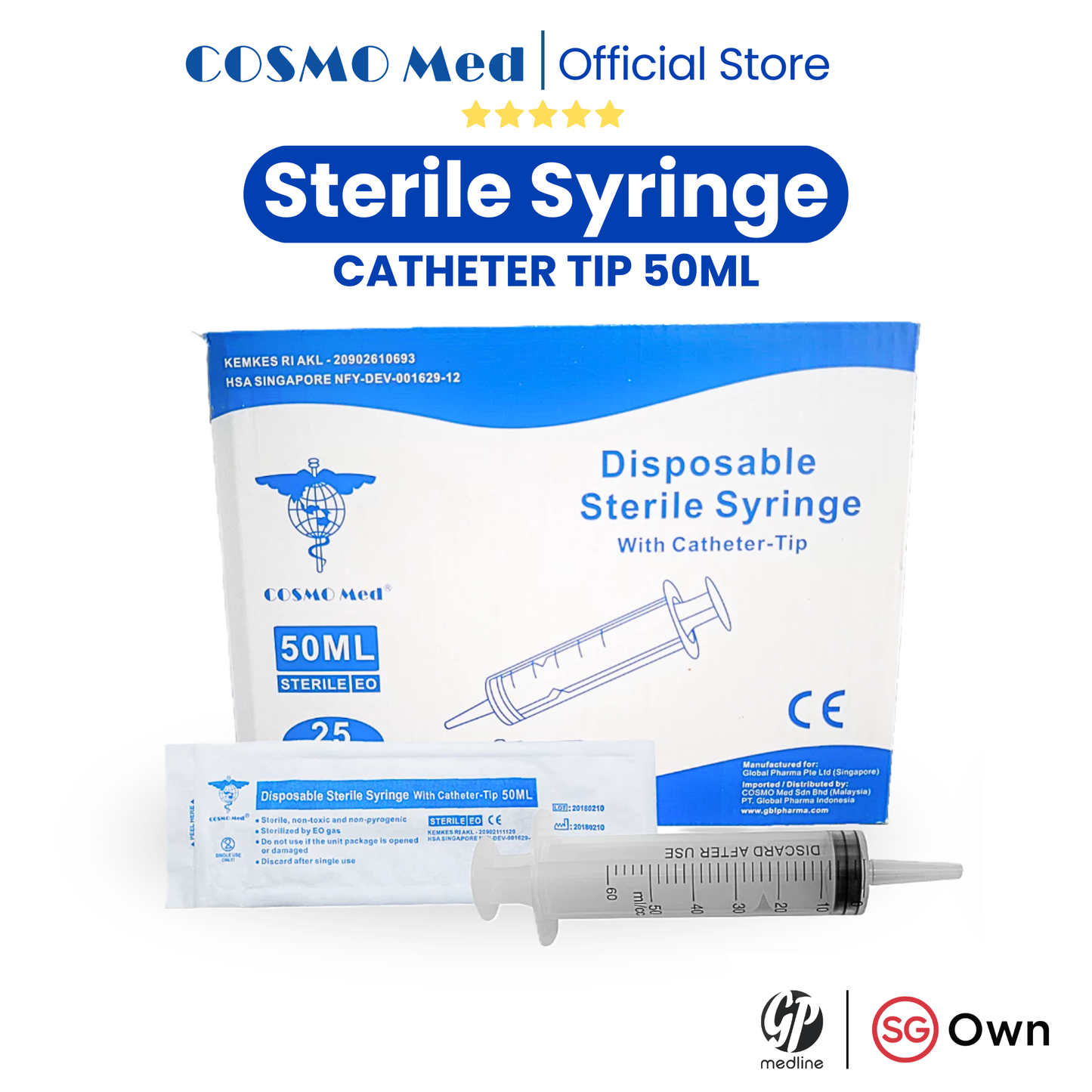 Cosmo Med Disposable Sterile Syringe Catheter Tip-50ml