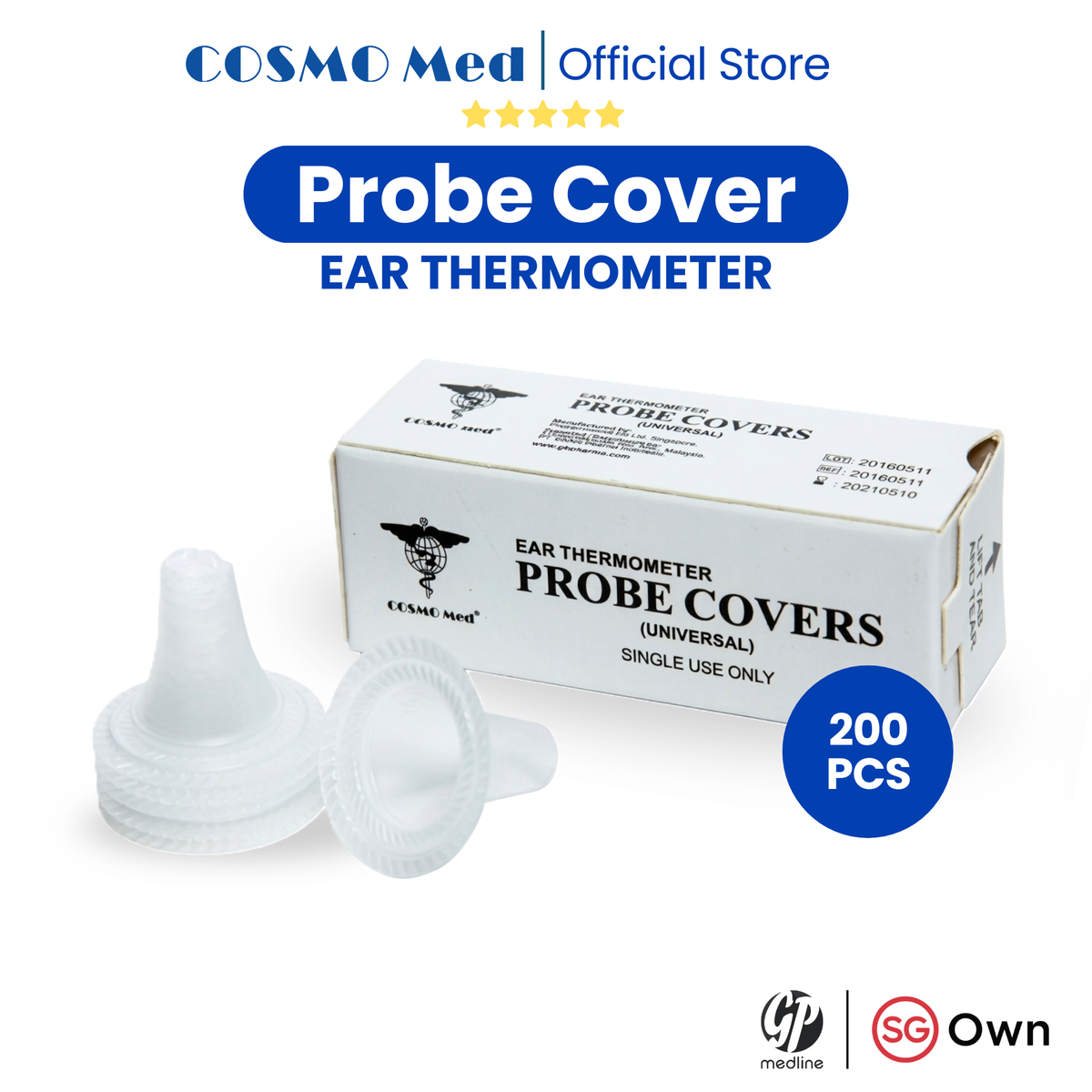 Cosmo Med Universal Ear Thermometer Probe Covers- (Box of 200pcs)