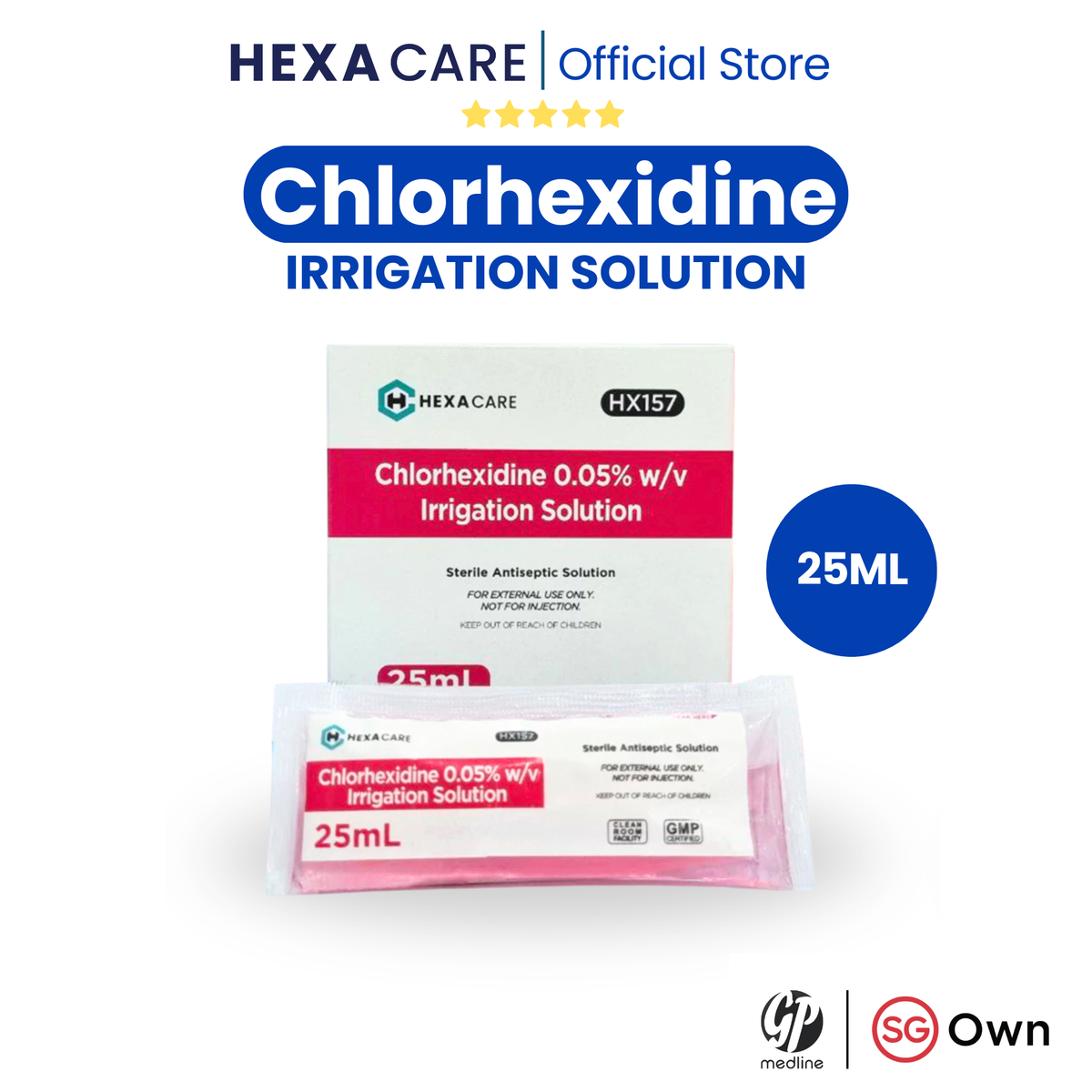 Hexacare Chlorhexidine Irrigation Solution [2 sizes - 25ml and 1L]