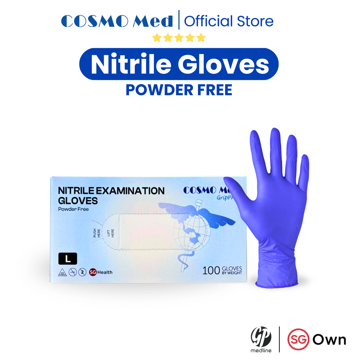 Cosmo Med Nitrile Examination Glove Powder Free -100pcs