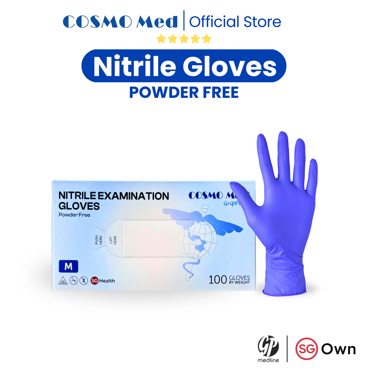 Cosmo Med Nitrile Examination Glove Powder Free -100pcs