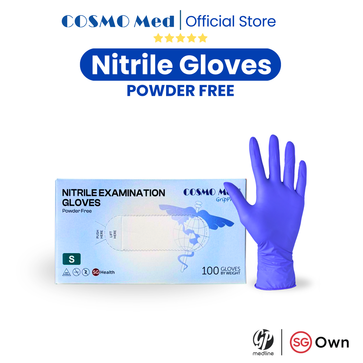 Cosmo Med Nitrile Examination Glove Powder Free -100pcs