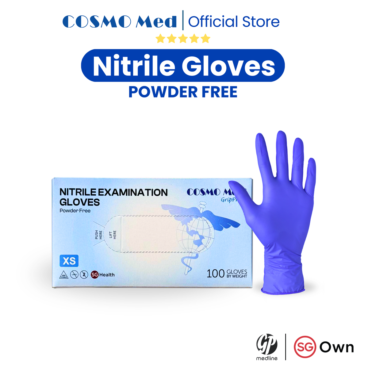 Cosmo Med Nitrile Examination Glove Powder Free -100pcs