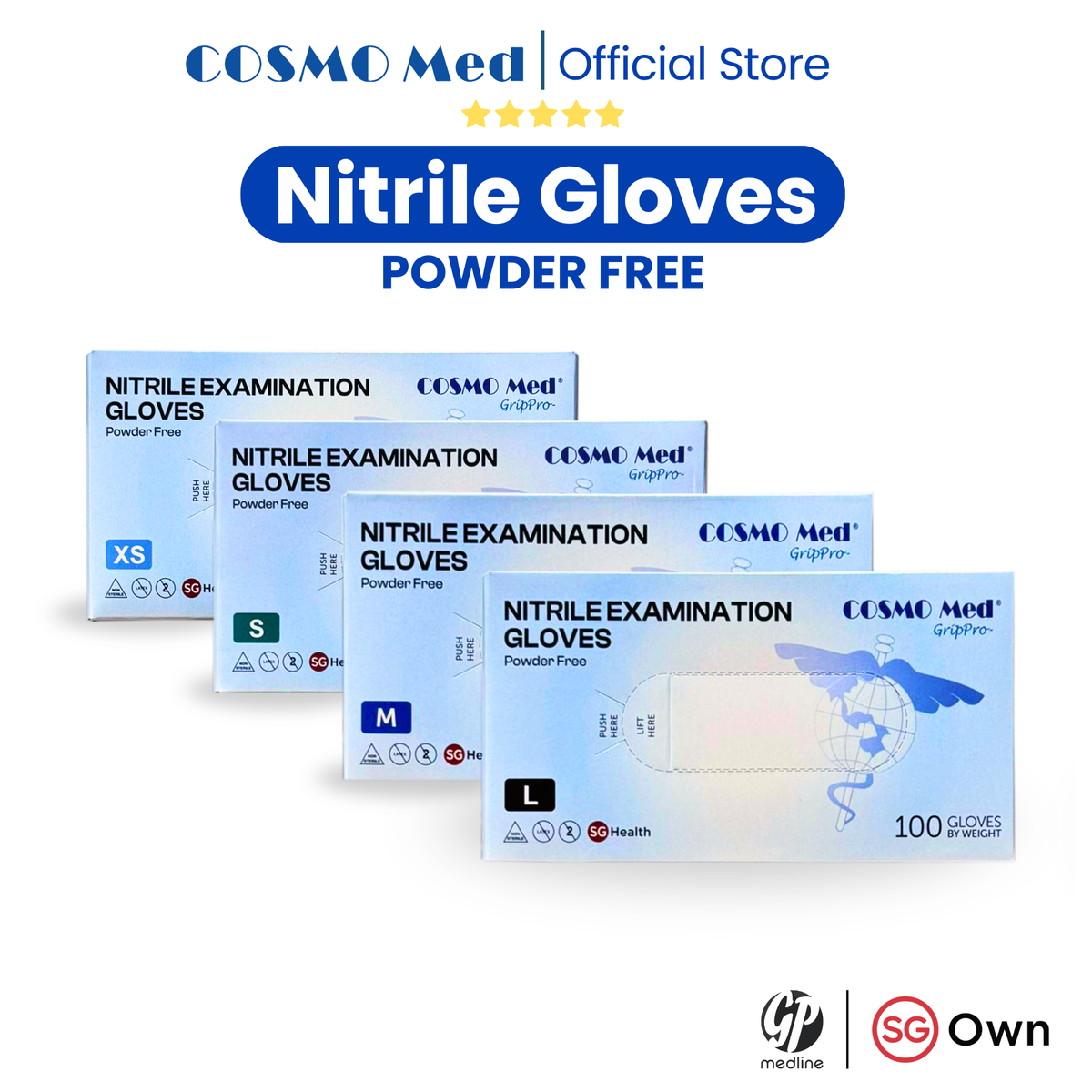 Cosmo Med Nitrile Examination Glove Powder Free -100pcs