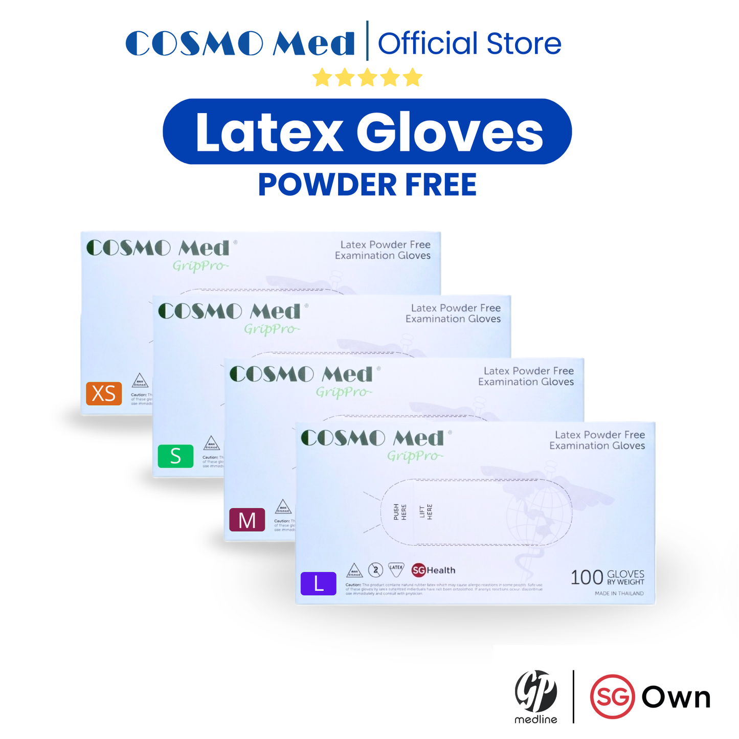 Cosmo Med Latex Examination Glove - Powder Free (100pcs/Box)