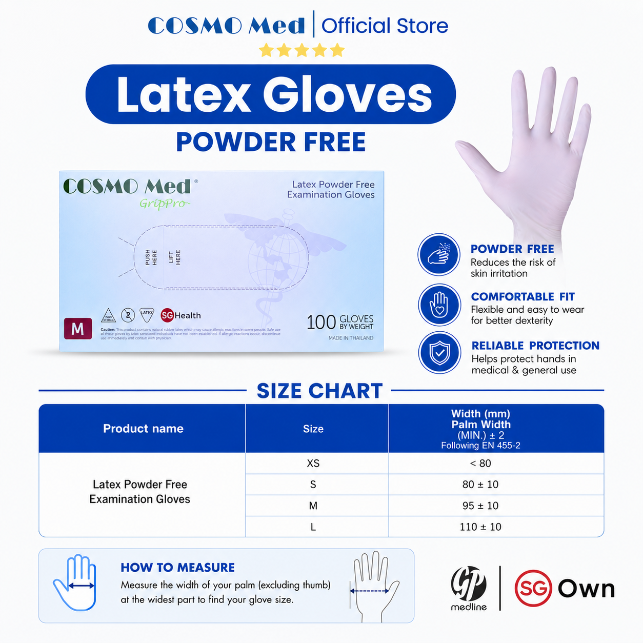 Cosmo Med Latex Examination Glove - Powder Free (100pcs/Box)
