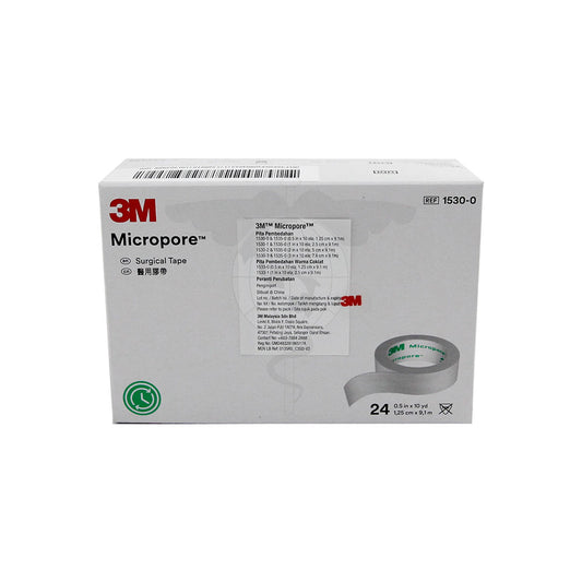 Micropore Tape w/o Dispenser, 1/2", 24pc/bx, 10bx/ctn.