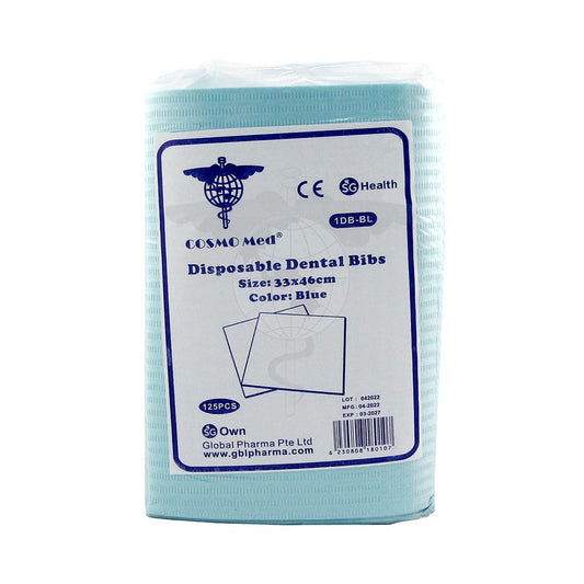 Disposable Dental Bib, Blue, 125pc/pk, 4pk/ctn.