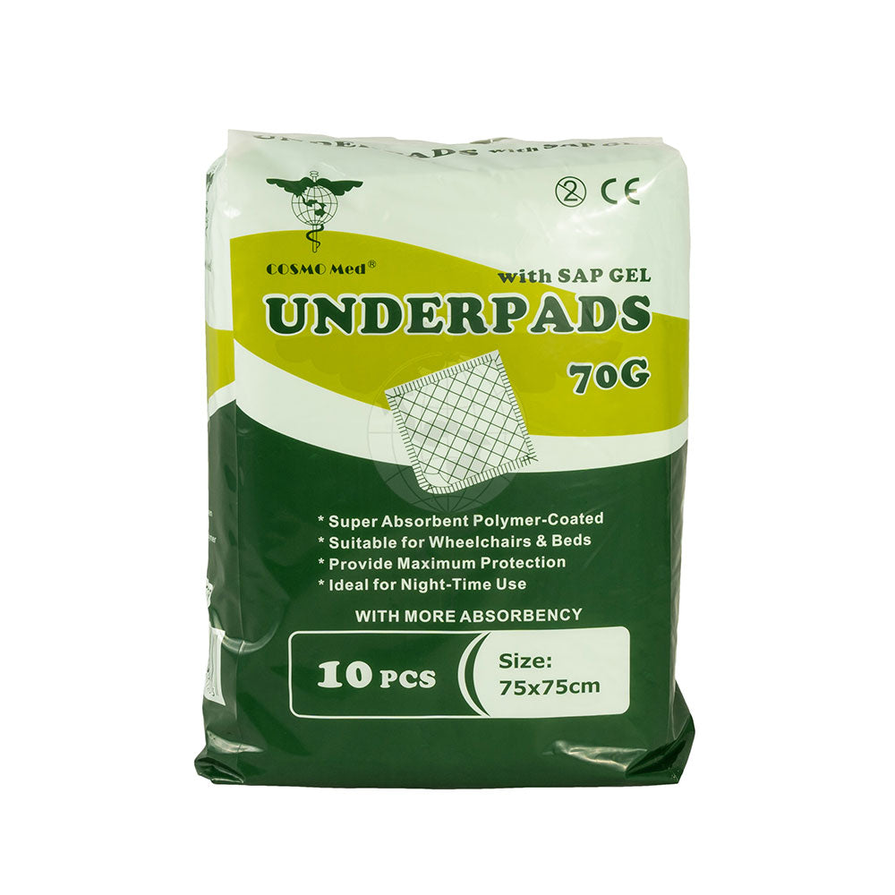 Underpad, 75x75cm, 70G, with SAP, Pack/10s