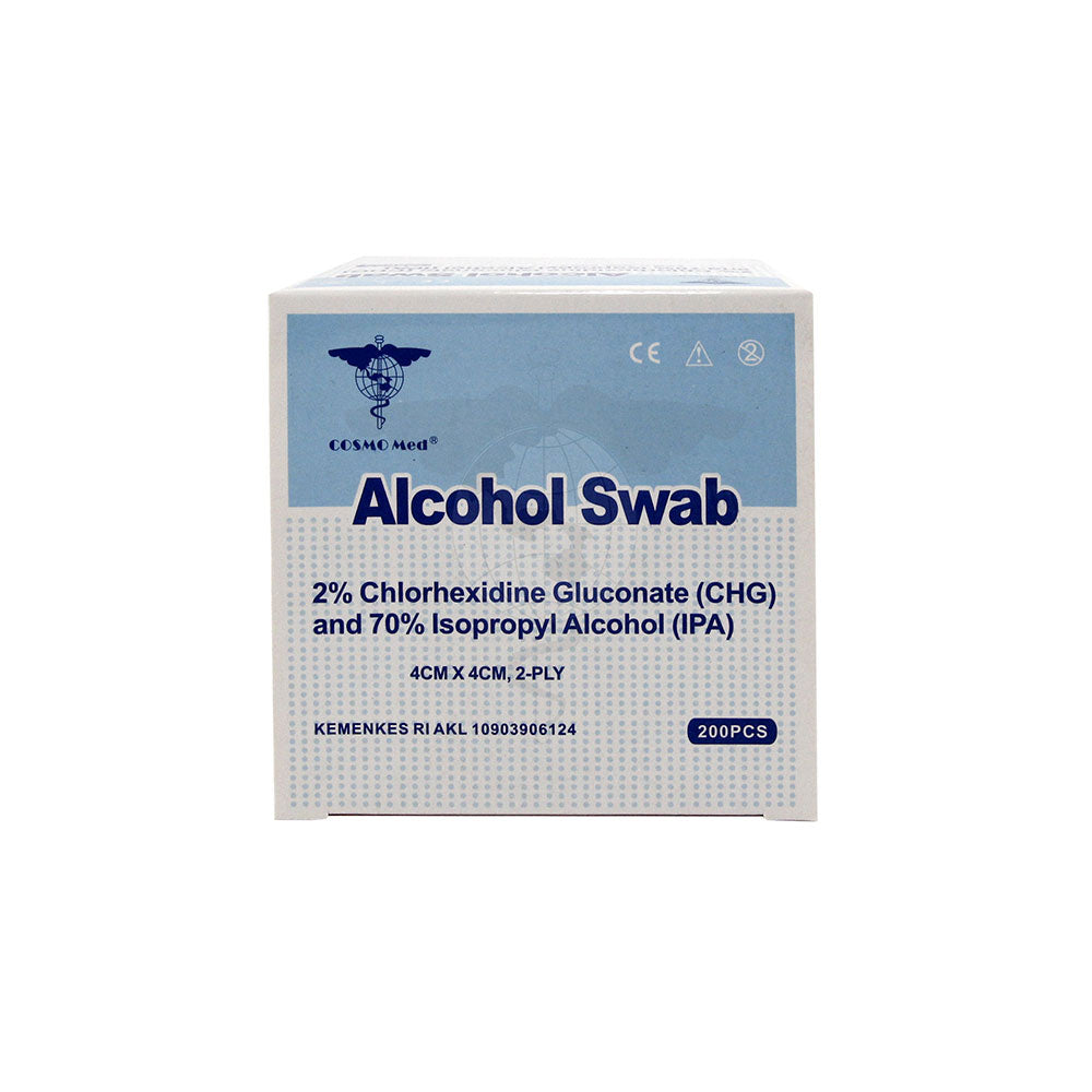 Alcohol Swab w/2%CHG, 4x4cm, 2ply, 200s/bx, 50bx/ctn.