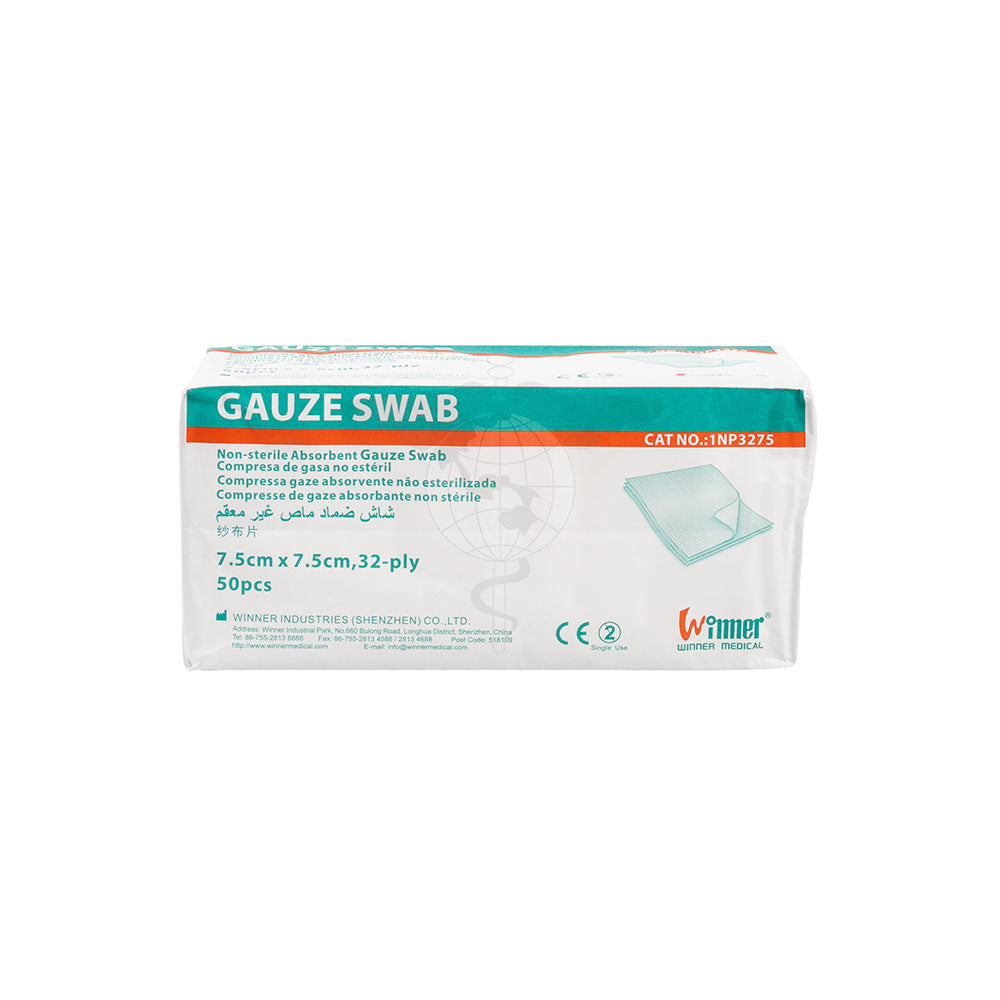 Plain Gauze Swab, 7.5x7.5cm, 32ply, 50pc/pk, 50pk/ctn.