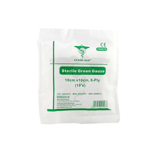 Green Gauze (CM), 10x10cm, 8ply, Sterile, 10pc/pk, 200pk/ctn.