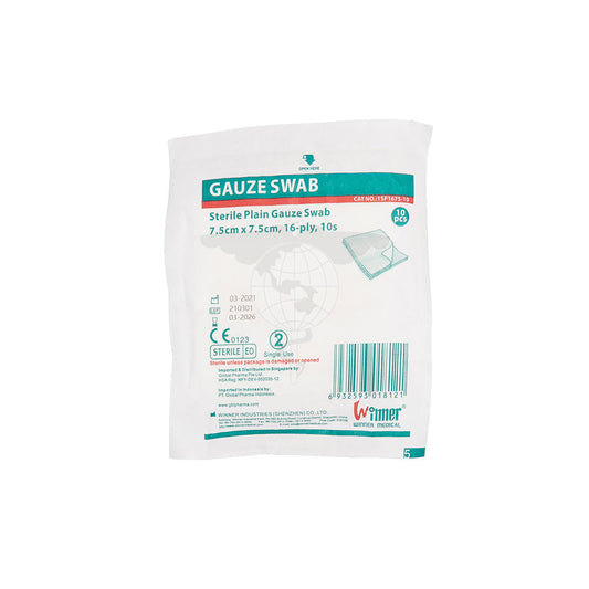 Woven Gauze Swab, 7.5x7.5cm, 16-ply, Sterile, Pack/10s
