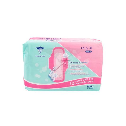 Sanitary Towel, Medium w/Wing, 28cm, 10pc/pk, 24pk/ctn