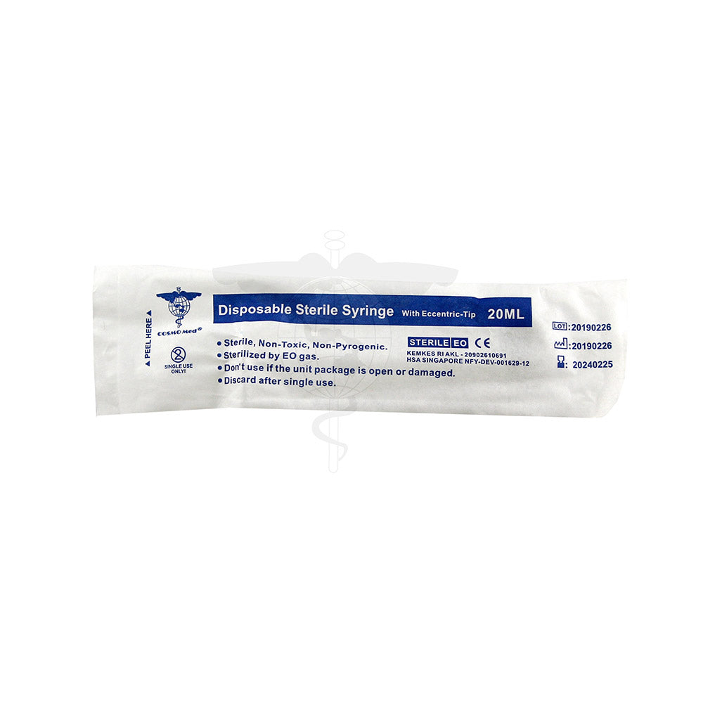 Disposable Syringe (CM), 20ml, Eccentric-tip, Sterile, 50pc/bx, 12bx/ctn.